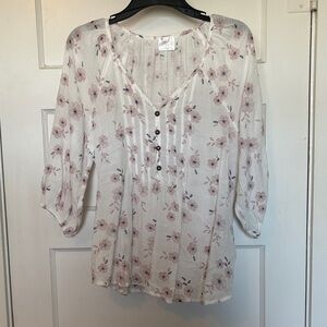 Siren Lily White and Pink Floral Blouse Size PM